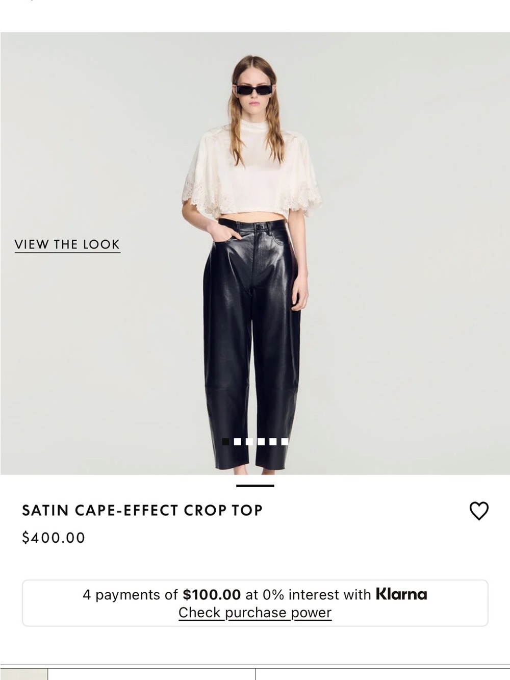 Sandro Satin Cape-Effect Crop Top - Cream - Picture 2 of 5
